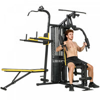 Soozier All-in-One Home Gym Machine System, Multifunctional Weight Machine with 152 lbs Weight Stack and Pulley System, Full Body Workout Station with Sit Up Bench, Preacher Curl