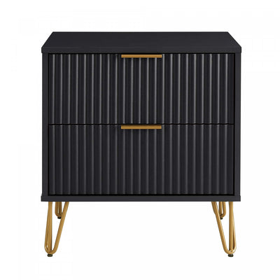 Dumbo Modern 20" Fluted Nightstand in Black (2-Drawer) | Table de nuit moderne Dumbo 20" a cannelures en noir (2 tiroirs)