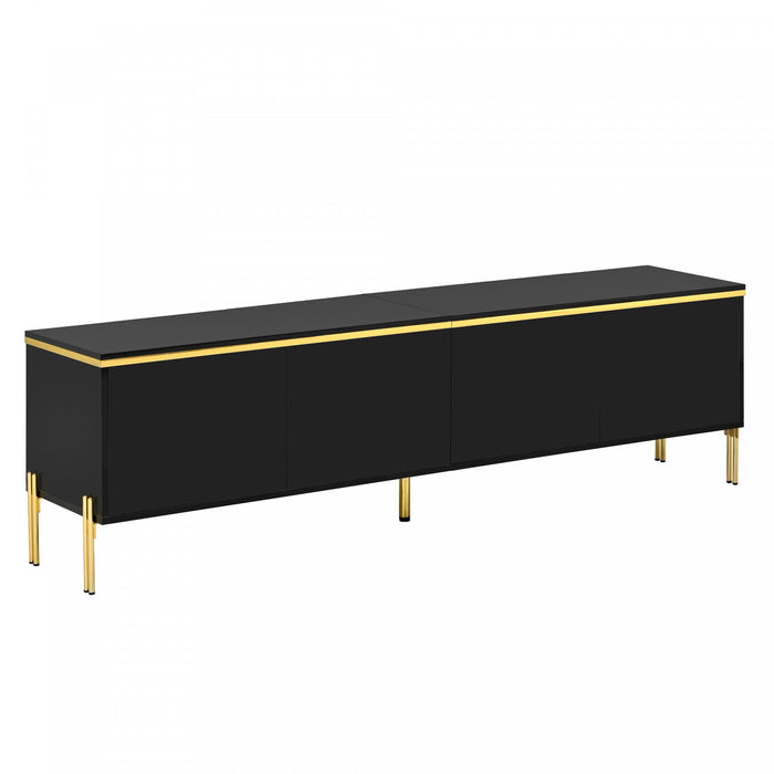 Croma 67 Inch Modern High-Gloss TV Stand with Cable Management and Gold Trim, Black