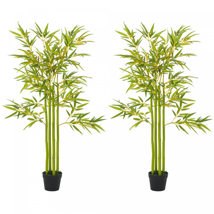 Outsunny 4' Artificial Bamboo Tree Set of 2, Fake Plant Indoor Decoration