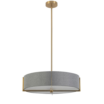 Dainolite Preston 4 Light Pendant 21" Dia Aged Brass Grey Shade Lamp|Luminaire suspendu Preston de Dainolite de 21 po de diamètre avec abat-jour gris, fini laiton vieilli et 4 ampoules