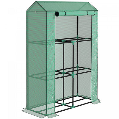 Outsunny Mini Greenhouse With 3 Tier Shelves, Roll-up Door, Green|Outsunny Mini Serre Avec Etageres A 3 Niveaux, Porte Enroulable, Vert