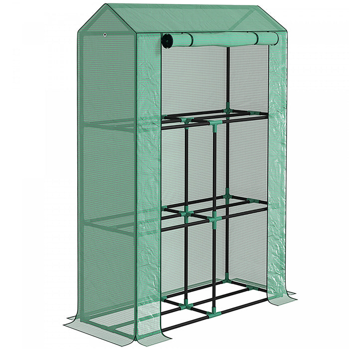 Outsunny Mini Greenhouse With 3 Tier Shelves, Roll-up Door, Green