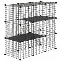 Pawhut Rabbit Cage Small Animal Cage For Chinchillas, Pet Playpen With Doors Ramps, Portable Metal W