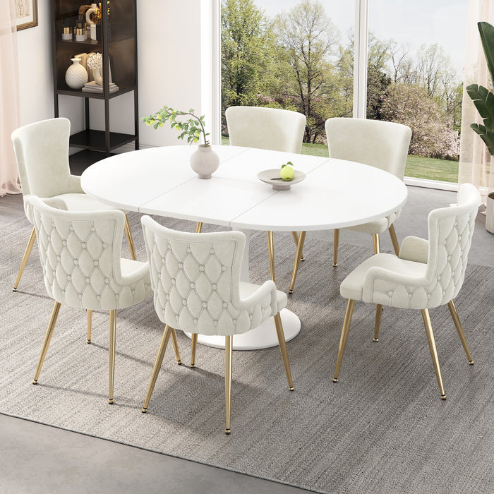 Luna Velvet Dining Chairs with Tufted Upholstered and Gold Metal Legs Set of 6, Beige