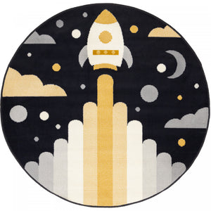 Forte Kids Spaceship Round Area Rug - 5'3