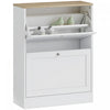 HOMCOM Slim Shoe Cabinet with 2 Flip Drawers Adjustable Shelves White