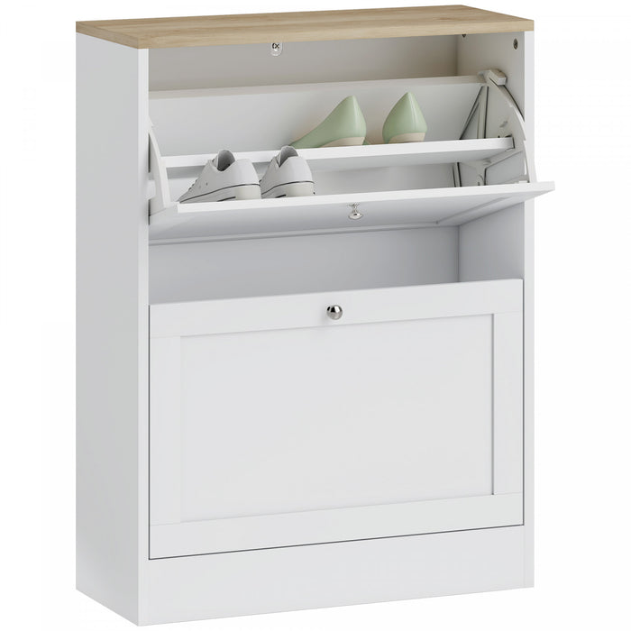 HOMCOM Slim Shoe Cabinet with 2 Flip Drawers Adjustable Shelves White