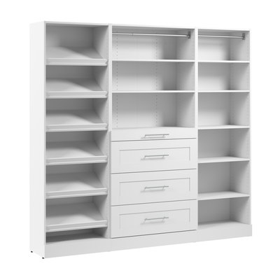 Bestar Florence 85" Modular Reach-In/Walk-In Closet System with Drawers and Shoe Shelves Shaker Style - White|Système de garde-robe et pièce-penderie modulaire Florence de Bestar de 85 po avec tiroirs et tablettes pour chaussures de style Shaker - blanc