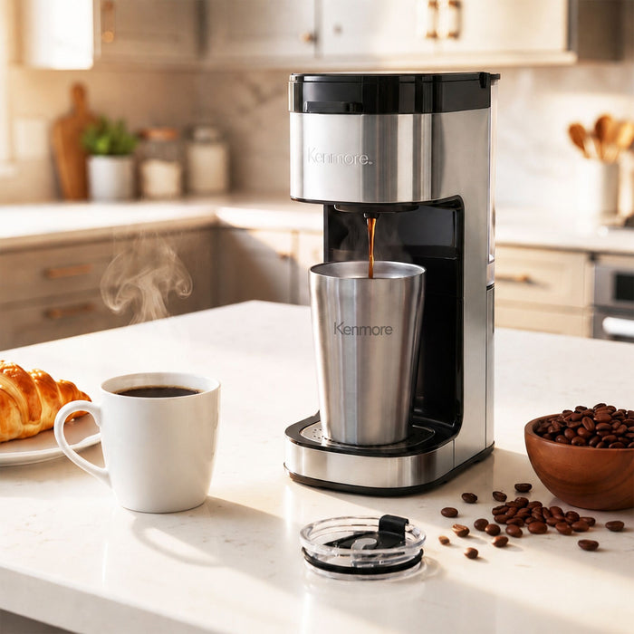 Kenmore Single Serve Coffee Maker with Travel Mug – Black - KKCMKCM-B