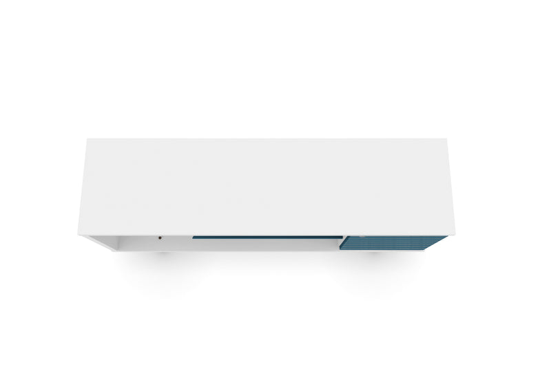 Manhattan Comfort Liberty 53.14\" Mid-Century Modern TV Stand with 5 Shelves & 1 Door - White & Aqua Blue