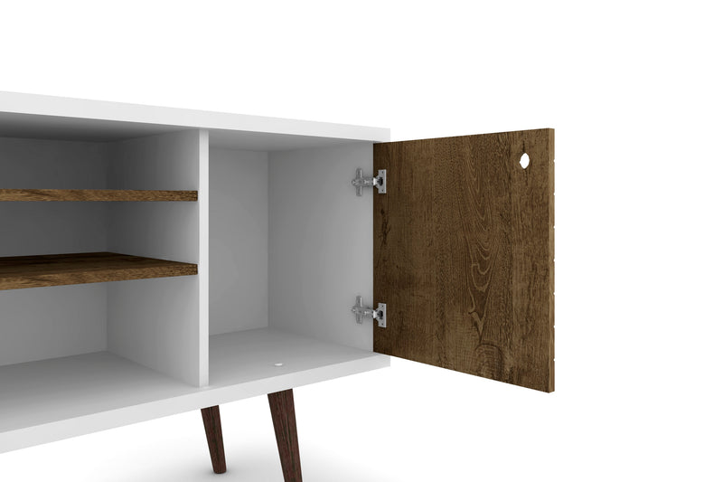 Manhattan Comfort Liberty 53.14\" Mid-Century Modern TV Stand with 5 Shelves & 1 Door - White & Brown