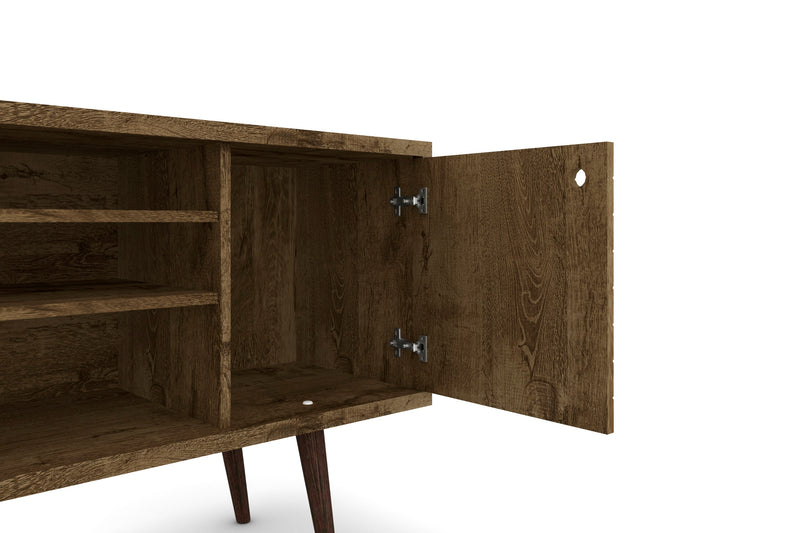 Manhattan Comfort Liberty 53.14\" Mid-Century Modern TV Stand with 5 Shelves & 1 Door - Rustic Brown & Yellow
