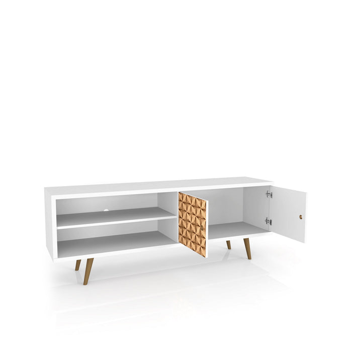Manhattan Comfort Liberty 62.99\" Mid-Century Modern TV Stand with 3 Shelves & 2 Doors - White