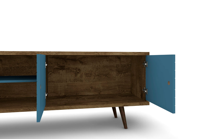 Manhattan Comfort Liberty 62.99\" Mid-Century Modern TV Stand with 3 Shelves & 2 Doors - Rustic Brown