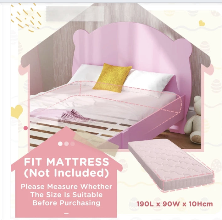 Qaba Twin Bed Frame, Platform Bed with Bear Shaped Headboard & Footboard, Slats Support, No Box Spring Needed, Mattress Not Included, for Boys, Girls, Pink