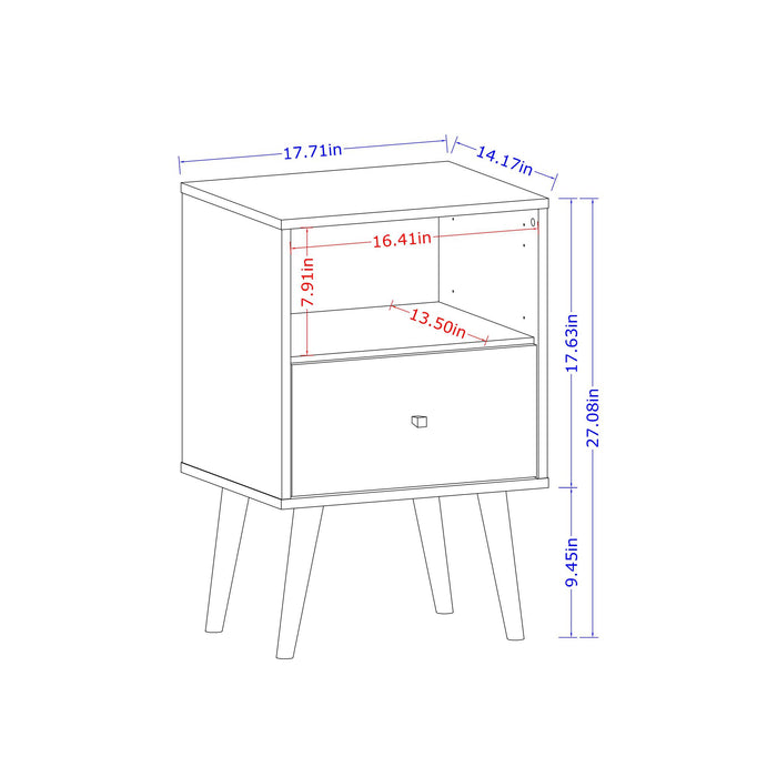 Manhattan Comfort Liberty Mid-Century Modern Nightstand with Cubby Space & Drawer - White & Yellow
