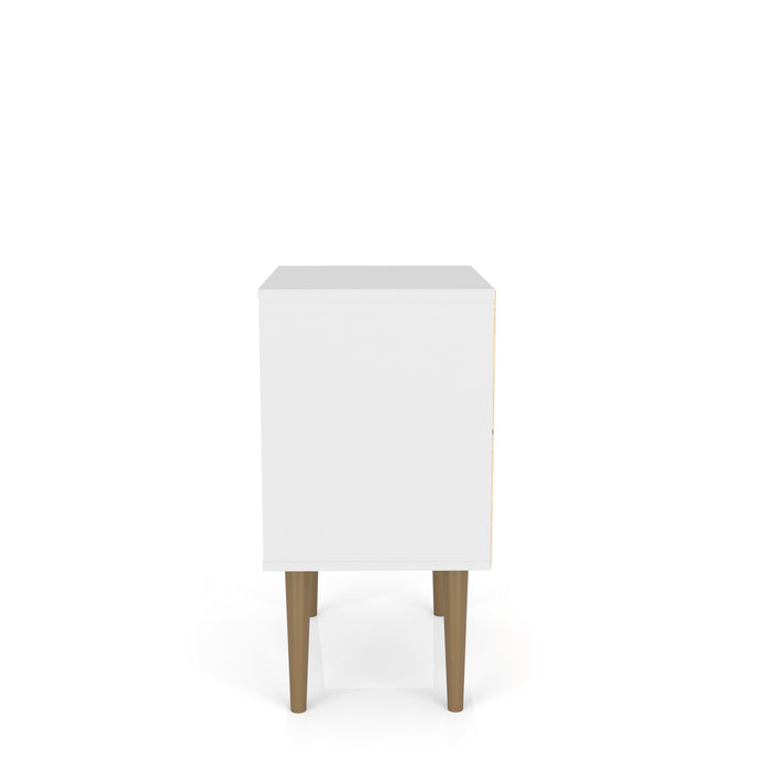 Manhattan Comfort Liberty Mid-Century Modern Nightstand with Cubby Space & Drawer - White & Brown