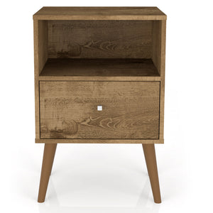 Manhattan Comfort Liberty Mid-Century Modern Nightstand with 1 Cubby Space & Drawer - Rustic Brown