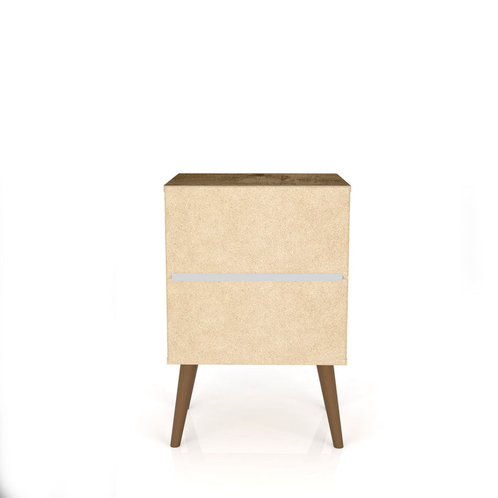 Manhattan Comfort Liberty Mid-Century Modern Nightstand with Cubby Space & Drawer - Rustic Brown & Aqua Blue