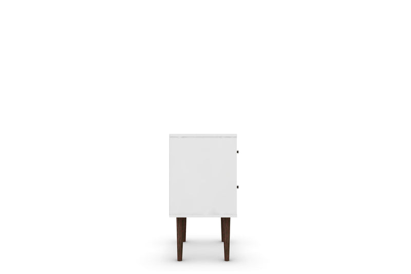Manhattan Comfort Liberty Mid-Century Modern Nightstand with 2 Full Extension Drawers - White
