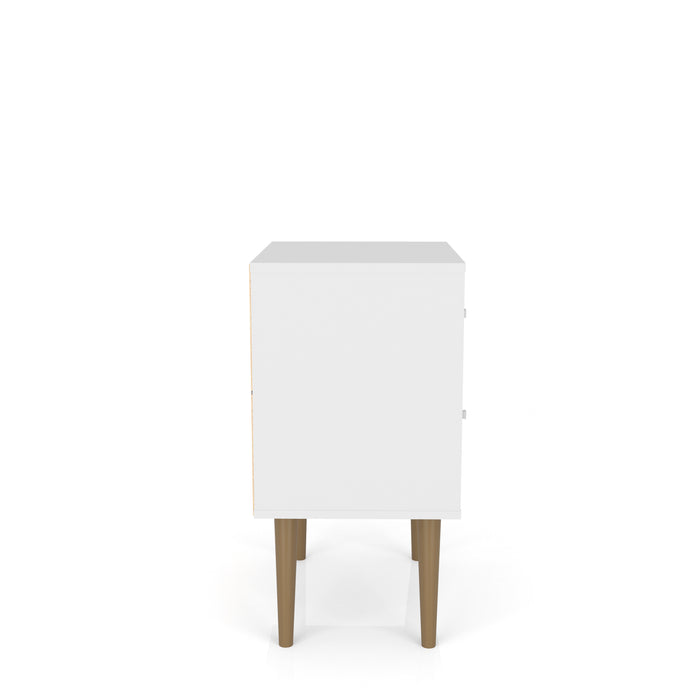 Manhattan Comfort Liberty Mid-Century Modern Nightstand with 2 Full Extension Drawers - White & Brown