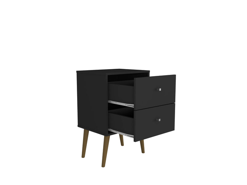Manhattan Comfort Liberty Mid-Century Modern Nightstand with 2 Full Extension Drawers - Black