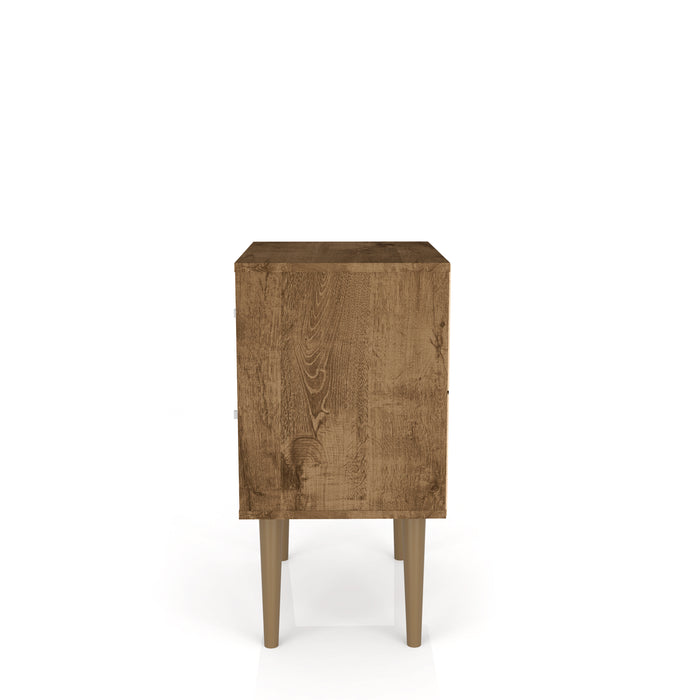 Manhattan Comfort Liberty Mid-Century Modern Nightstand with 2 Full Extension Drawers - Rustic Brown