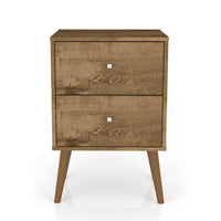 Manhattan Comfort Liberty Mid-Century Modern Nightstand with 2 Full Extension Drawers - Rustic Brown