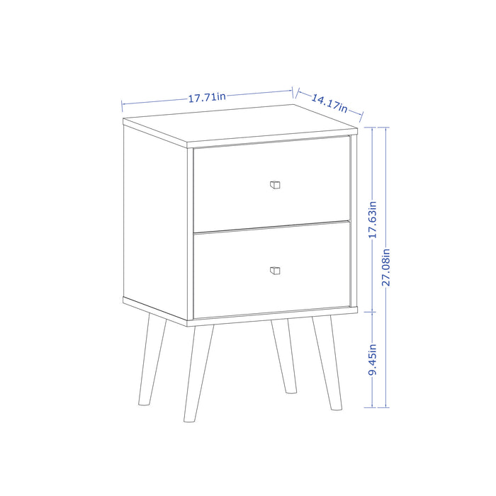 Manhattan Comfort Liberty Mid-Century Modern Nightstand with 2 Full Extension Drawers - Rustic Brown & Yellow