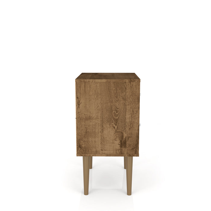 Manhattan Comfort Liberty Mid-Century Modern Nightstand with 2 Full Extension Drawers - Rustic Brown & Yellow
