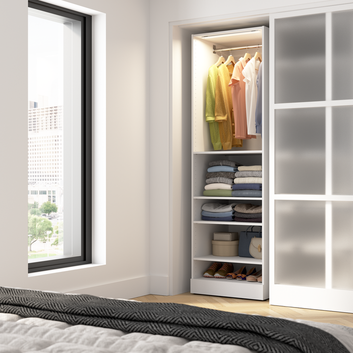Bestar Florence 25\" Modular Reach-In/Walk-In Closet System with LED Light and Shelves - White