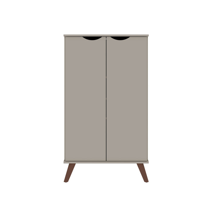 Manhattan Comfort Hampton Shoe Closet with 4 Shelves Solid Wood Legs - Off White & Maple Cream