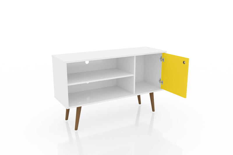 Manhattan Comfort Liberty 42.52\" Mid-Century Modern TV Stand with 2 Shelves & 1 Door - White & Rustic Brown