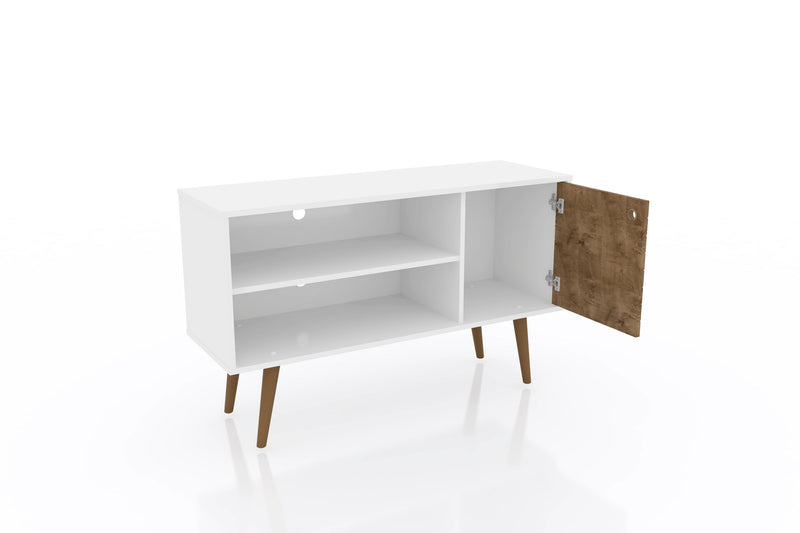 Manhattan Comfort Liberty 42.52\" Mid-Century Modern TV Stand with 2 Shelves & 1 Door - White & Brown