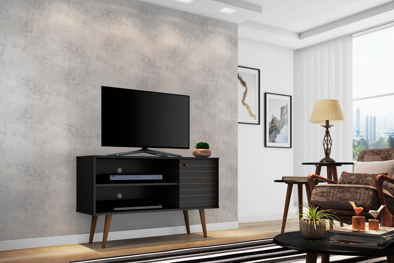 Manhattan Comfort Liberty 42.52\" Mid-Century Modern TV Stand with 2 Shelves & 1 Door - Black