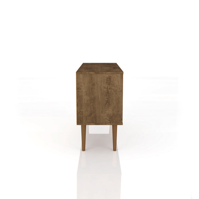 Manhattan Comfort Liberty 42.52\" Mid-Century Modern TV Stand with 2 Shelves & 1 Door - Rustic Brown & Aqua Blue