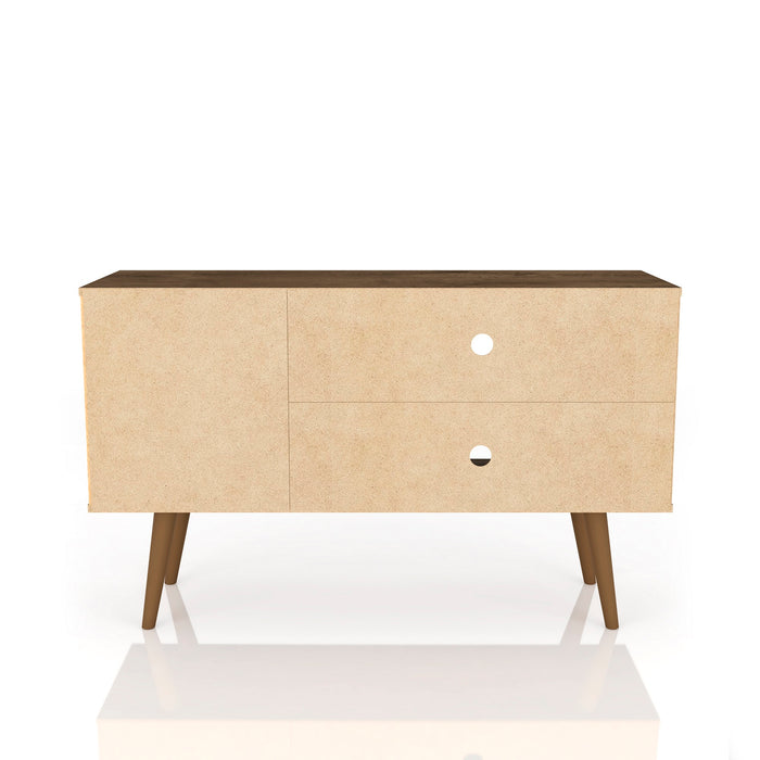 Manhattan Comfort Liberty 42.52\" Mid-Century Modern TV Stand with 2 Shelves & 1 Door - Rustic Brown & Aqua Blue