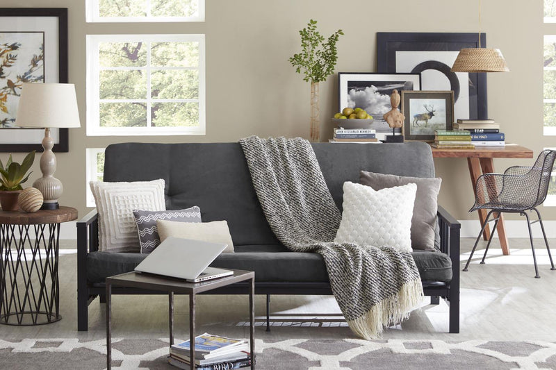 Dorel Home Harlow Metal Arm Full Size Futon with 6\" Microfiber Mattress - Grey