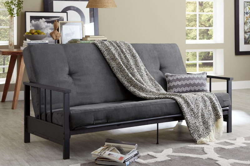 Dorel Home Harlow Metal Arm Full Size Futon with 6\" Microfiber Mattress - Grey