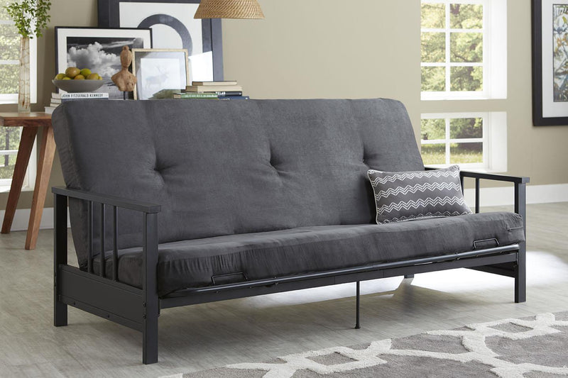 Dorel Home Harlow Metal Arm Full Size Futon with 6\" Microfiber Mattress - Grey