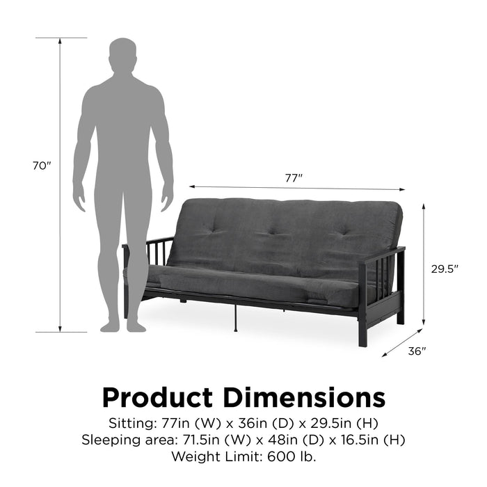Dorel Home Harlow Metal Arm Full Size Futon with 6\" Microfiber Mattress - Grey