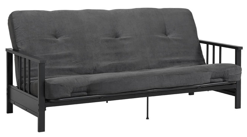Dorel Home Harlow Metal Arm Full Size Futon with 6\" Microfiber Mattress - Grey
