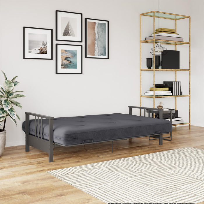 Dorel Home Harlow Metal Arm Full Size Futon with 6\" Microfiber Mattress - Grey