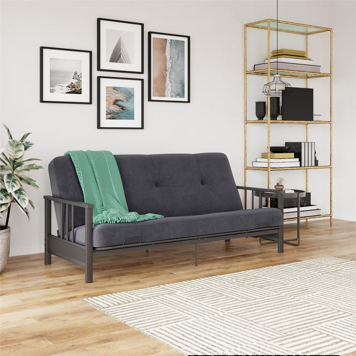 Dorel Home Harlow Metal Arm Full Size Futon with 6\" Microfiber Mattress - Grey