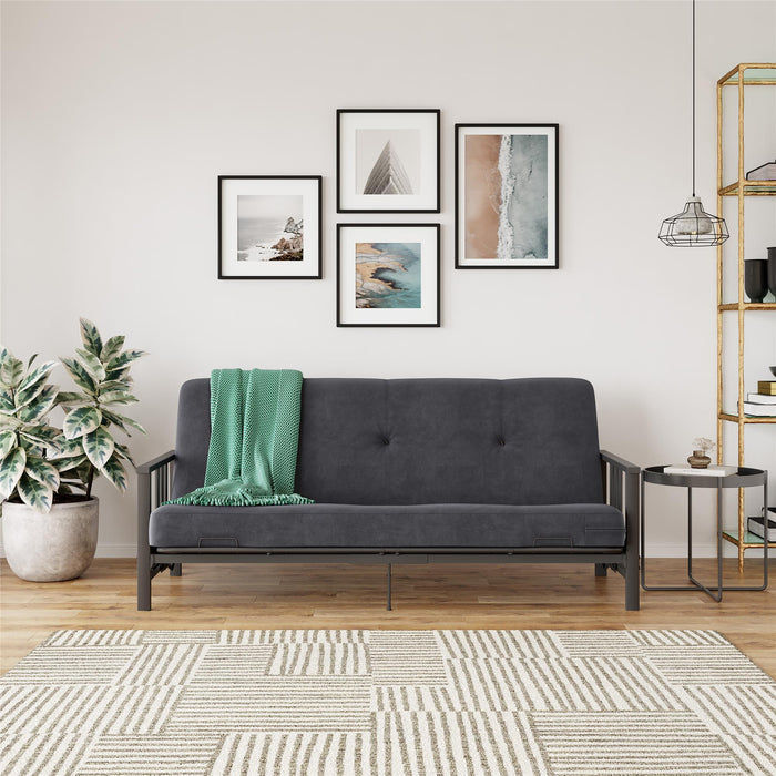 Dorel Home Harlow Metal Arm Full Size Futon with 6\" Microfiber Mattress - Grey