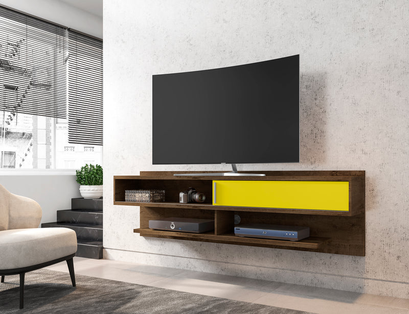 Manhattan Comfort Astor 70.86\" Modern Floating Entertainment Center with Media Shelves - Rustic Brown