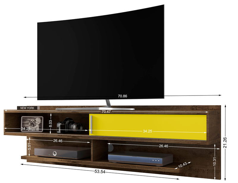 Manhattan Comfort Astor 70.86\" Modern Floating Entertainment Center with Media Shelves - Rustic Brown