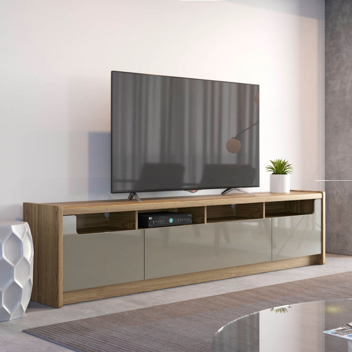 Manhattan Comfort Munoz 87.12\" TV Stand with 3 Compartments & Media Shelves - Grey Gloss