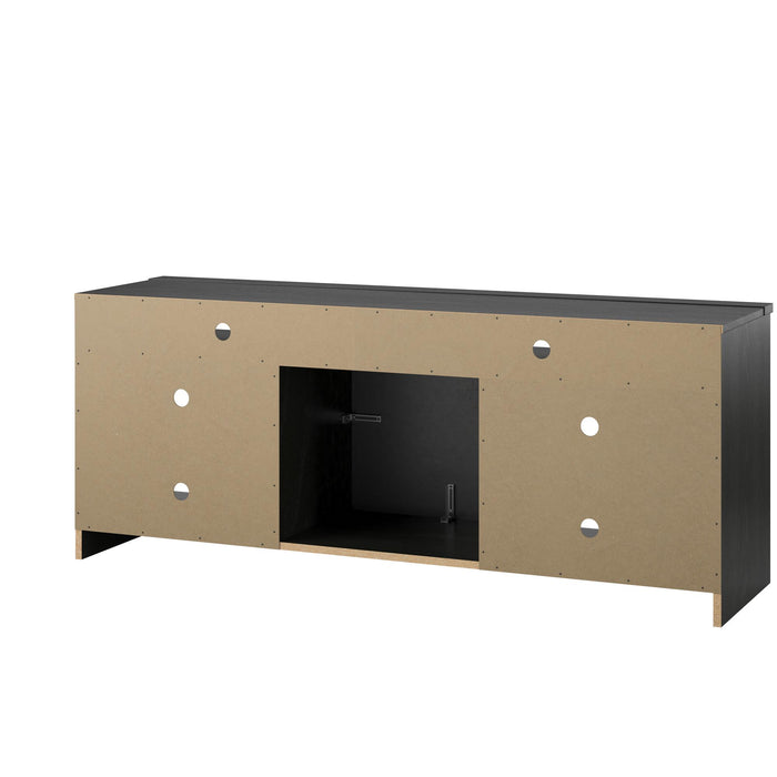 Ameriwood Home Hendrix 65\" TV Stand with Electric Fireplace Insert and Shelves - Black Oak